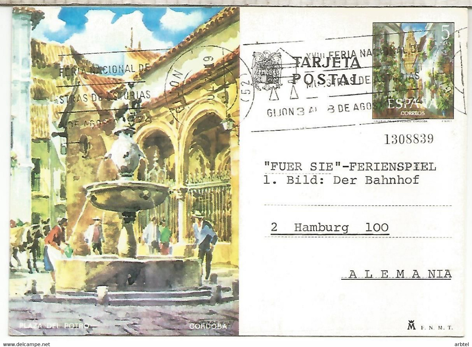 ENTERO POSTALCORDOBA CIRCULADO A ALEMANIA MAT RODILLO GIJON FERIA ASTURIAS - 1931-....