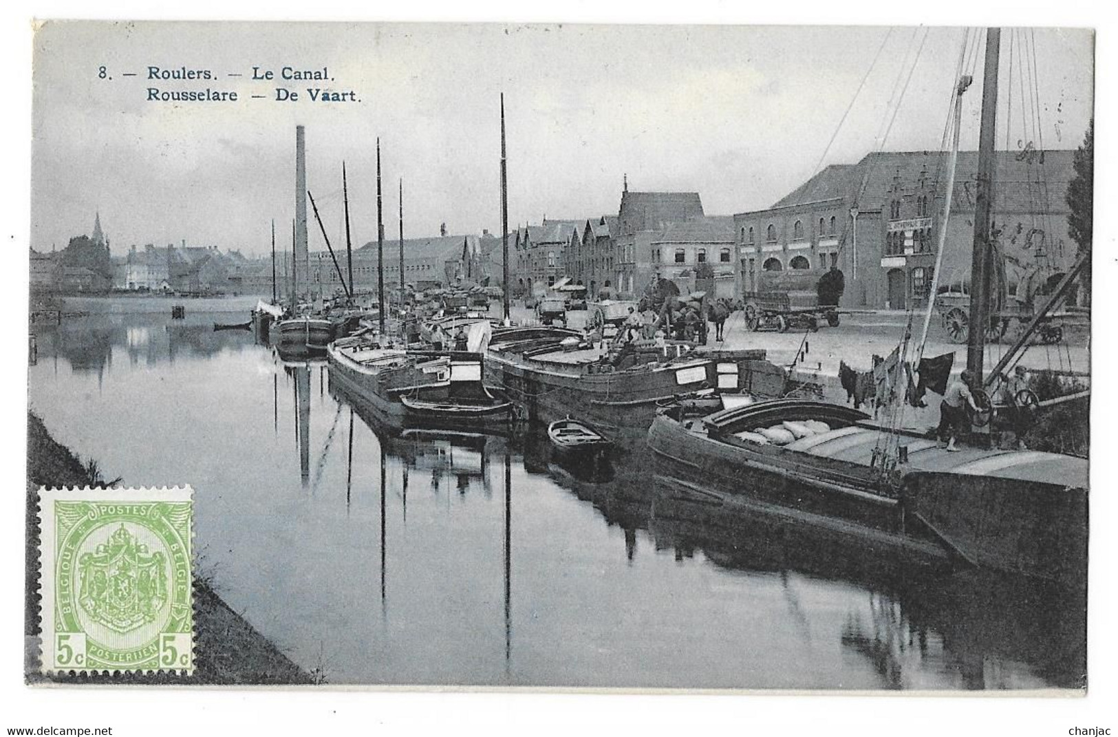 Cpa: BELGIQUE - ROULERS - ROESELARE - Le Canal (Péniches) 1912  N° 8  Ed. H. Bertels - Roeselare