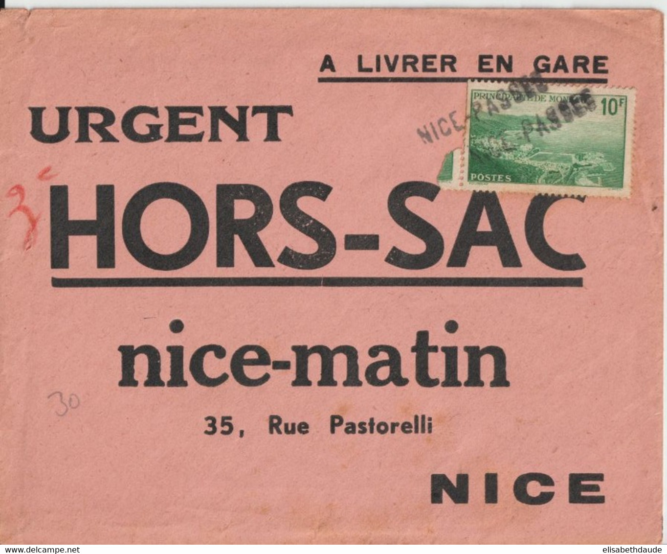 MONACO - ENVELOPPE HORS SAC ! A LIVRER EN GARE DE NICE ANNULATION LINEAIRE à L'ARRIVEE "NICE - PASSES" ! - Cartas & Documentos