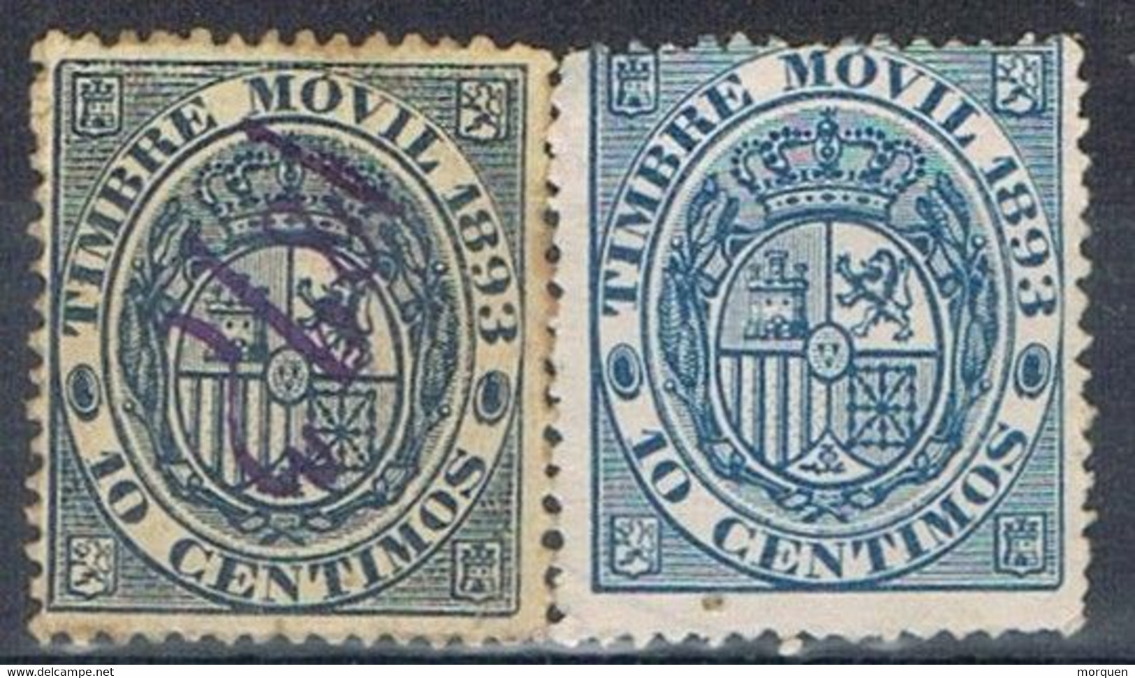 Dos Sellos Fiscal Postal, Timbre Movil 1893, VARIEDAD Color, Num 13-13a º/* - Steuermarken/Dienstmarken