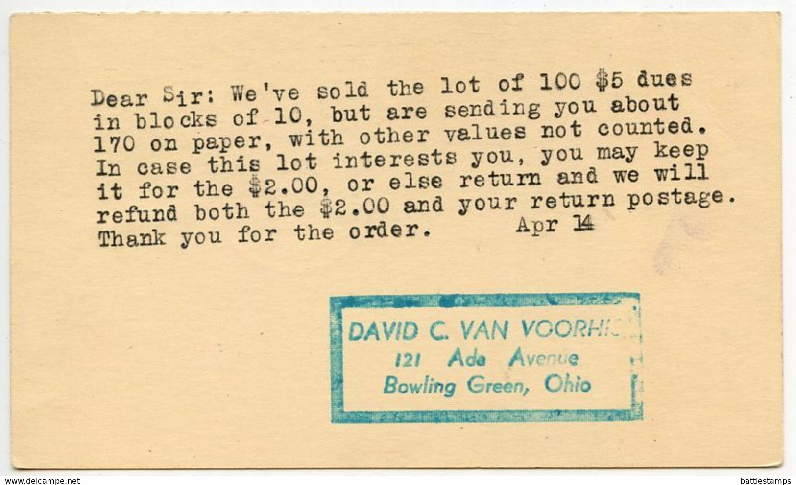 United States 1946 Scott UY7r Postal Reply Card Tol. & Charles N.D. RPO; Bowling Green, Ohio To Ecorse, Michigan - 1941-60