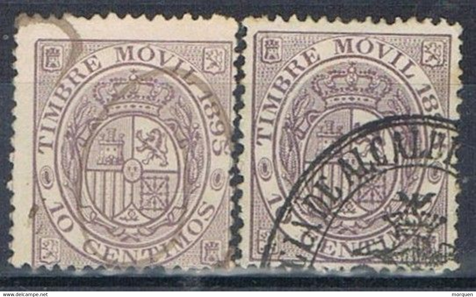 Dos Sellos Fiscal Postal, Timbre Movil 1895, VARIEDAD Color, Num 15-15a º - Fiscali-postali