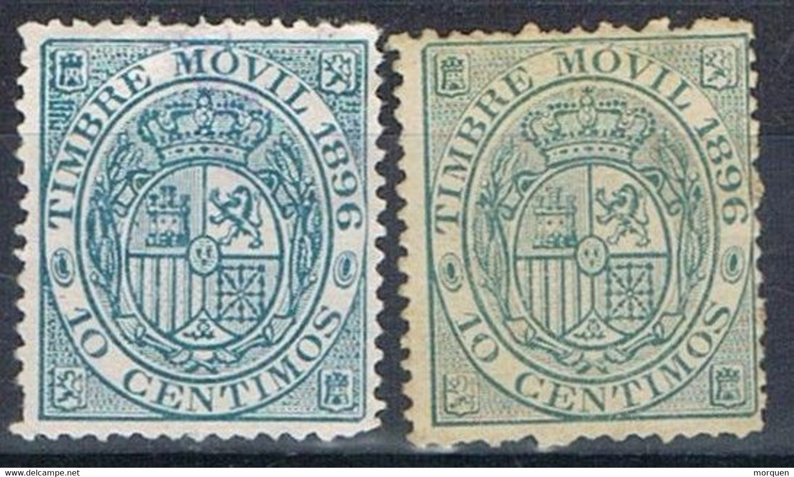 Dos Sellos Fiscal Postal, Timbre Movil 1896, VARIEDAD Color, Num 16-16a * - Steuermarken/Dienstmarken