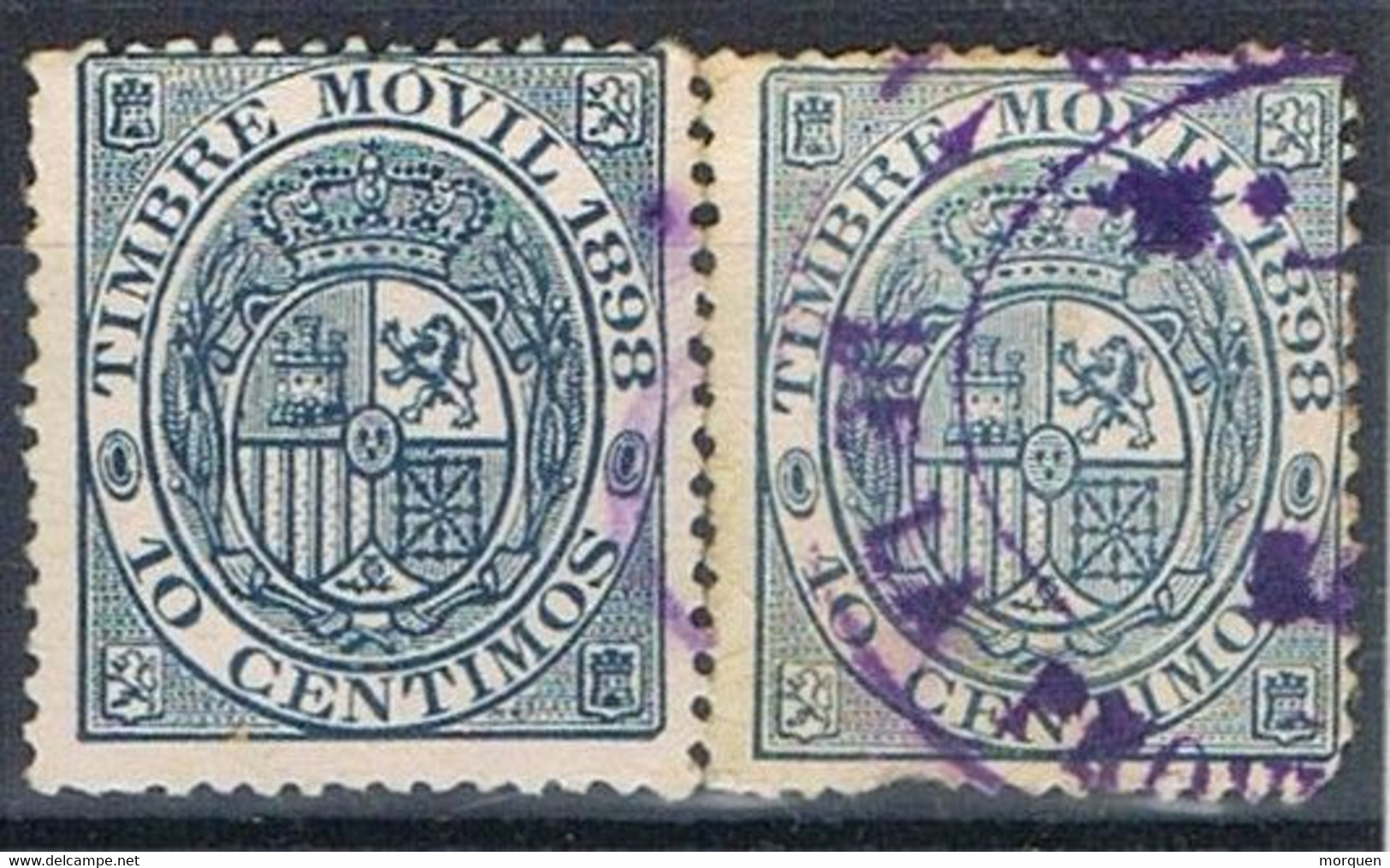 Dos Sellos Fiscal Postal, Timbre Movil 1898, VARIEDAD Color, Num 18-18a º - Fiscaux-postaux