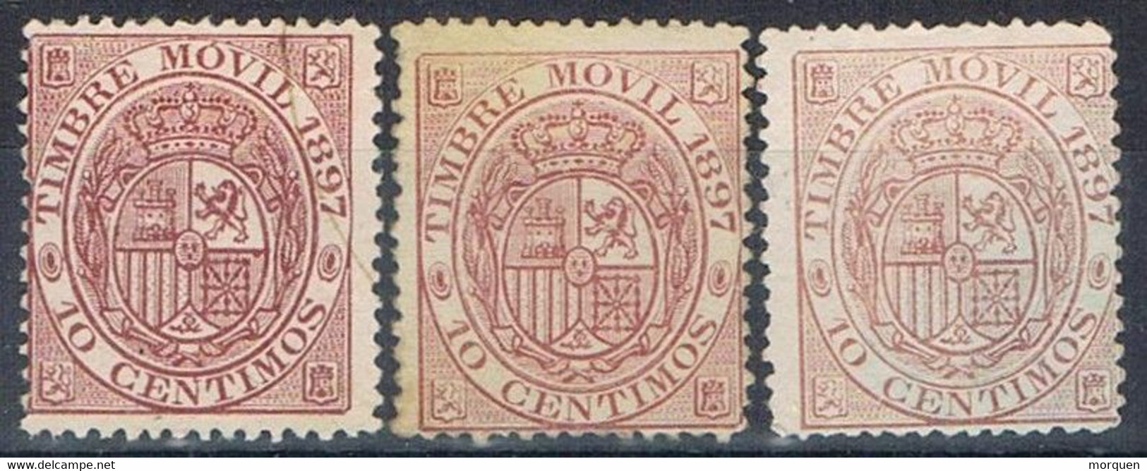 Tres Sellos Fiscal Postal, Timbre Movil 1897, VARIEDAD Color, Num 17-17a -17b º/* - Steuermarken/Dienstmarken