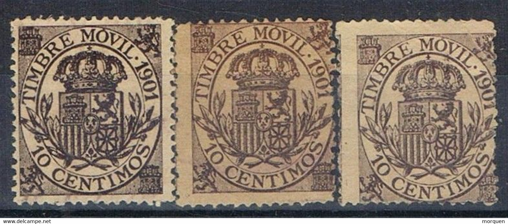 Tres Sellos Fiscal Postal, Timbre Movil 1901, VARIEDAD Color, Num  21-21a -21b * - Fiscali-postali