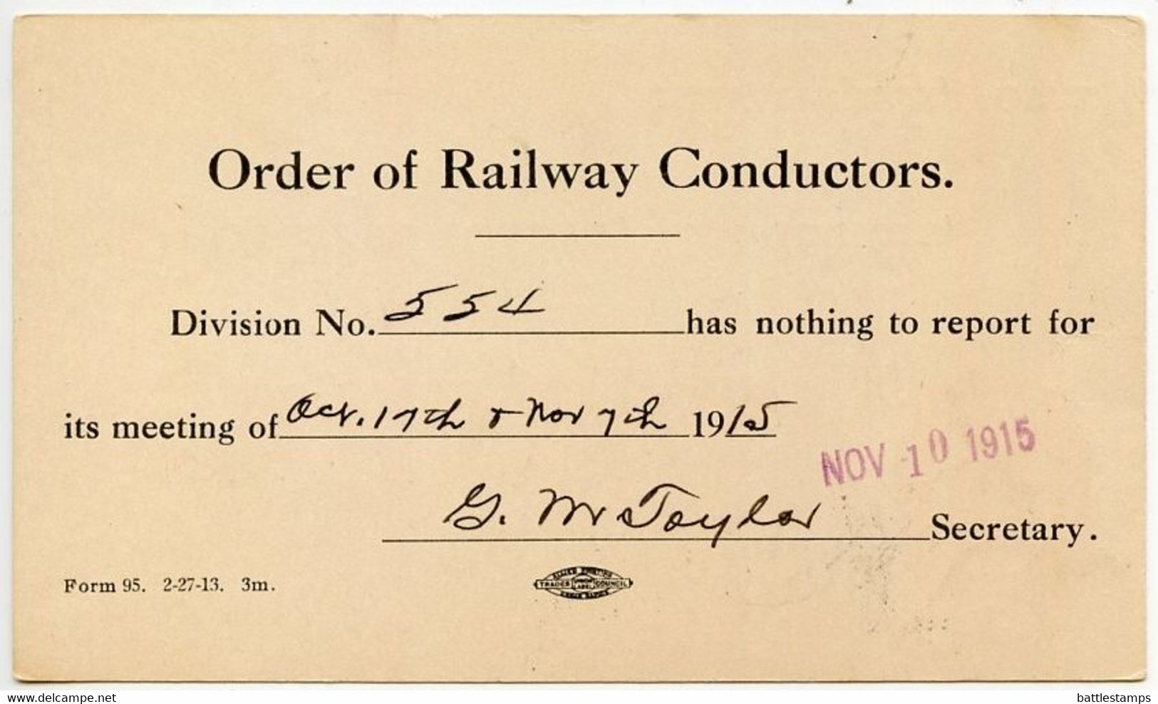 United States 1915 Scott UX24 Postal Card Roanoke & Charleston RPO; To Cedar Rapids, Iowa - Order Of Railway Conductors - 1901-20