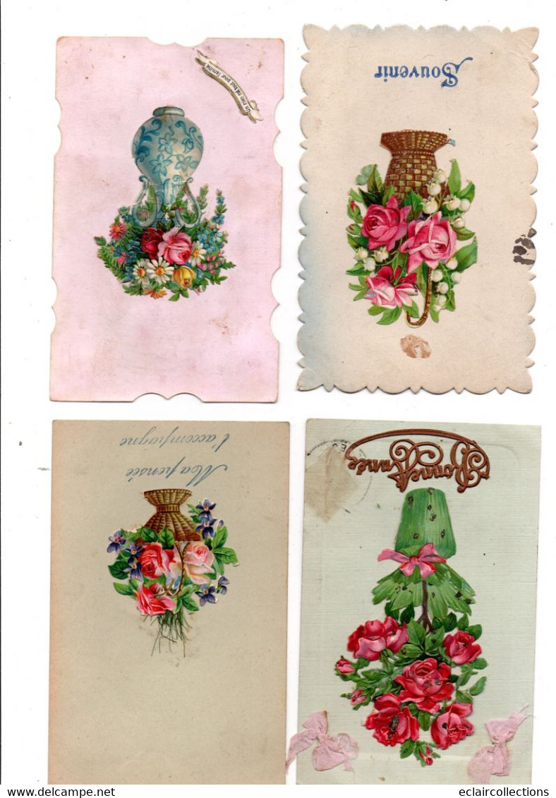 Fantaisie. Fleurs. Ensemble De 4 Cartes Fleurs Dans Un Vase     (voir Scan) - Other & Unclassified