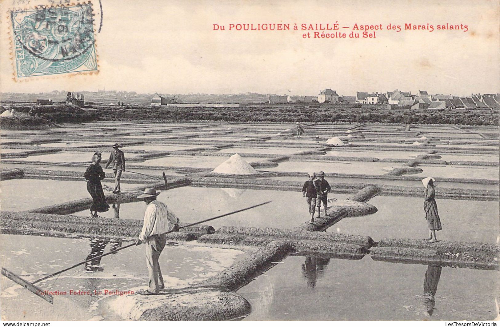 44 - De POULIGUEN à SAILLE - Aspect Des Marais Salants Et Récolte Du Sel - Fodéré - Carte Postale Ancienne - Le Pouliguen
