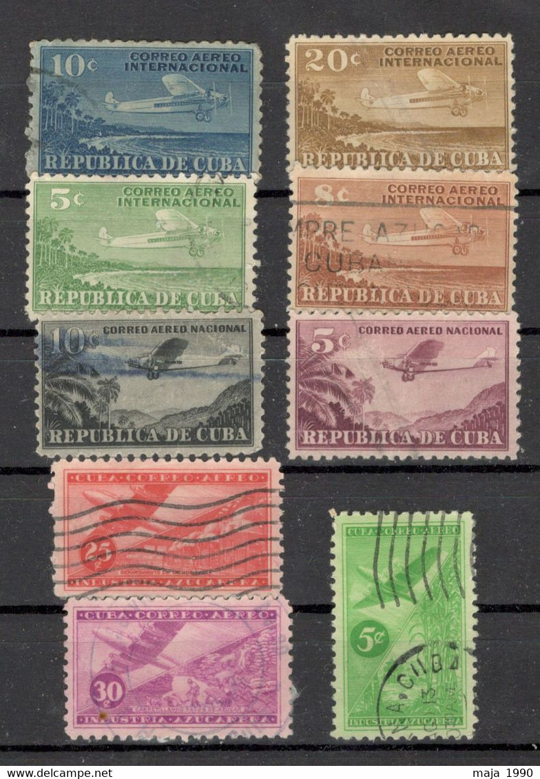 CUBA - 9 USED STAMPS - AIRMAIL - PLANE - Collections, Lots & Series