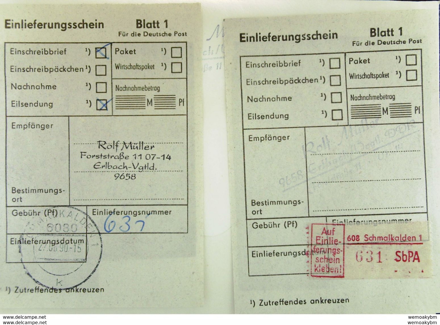 DDR: R-Fern-Bf 70 Pf. 25 Jahre Interflug Mit SbPA-R-Zettel 2, 608 Schmalkalden  (631), Portogerecht V. 27.6.90 Knr: 2519 - Labels For Registered Mail