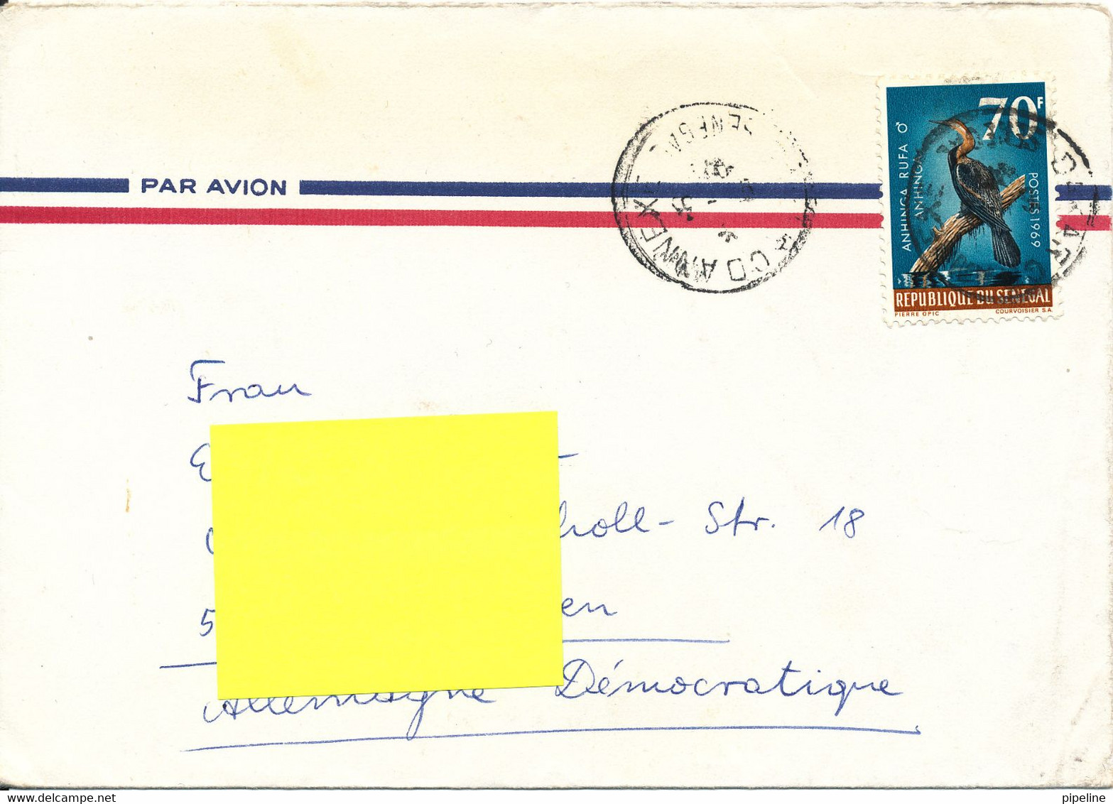 Senegal Air Mail Cover Sent To Germany DDR 1969 ?? Single Franked BIRD - Sénégal (1960-...)