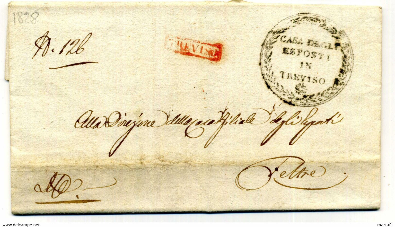 23.4.1828 Lettera Da TREVISO (casa Degli Esposti) Per FELTRE - ...-1850 Voorfilatelie