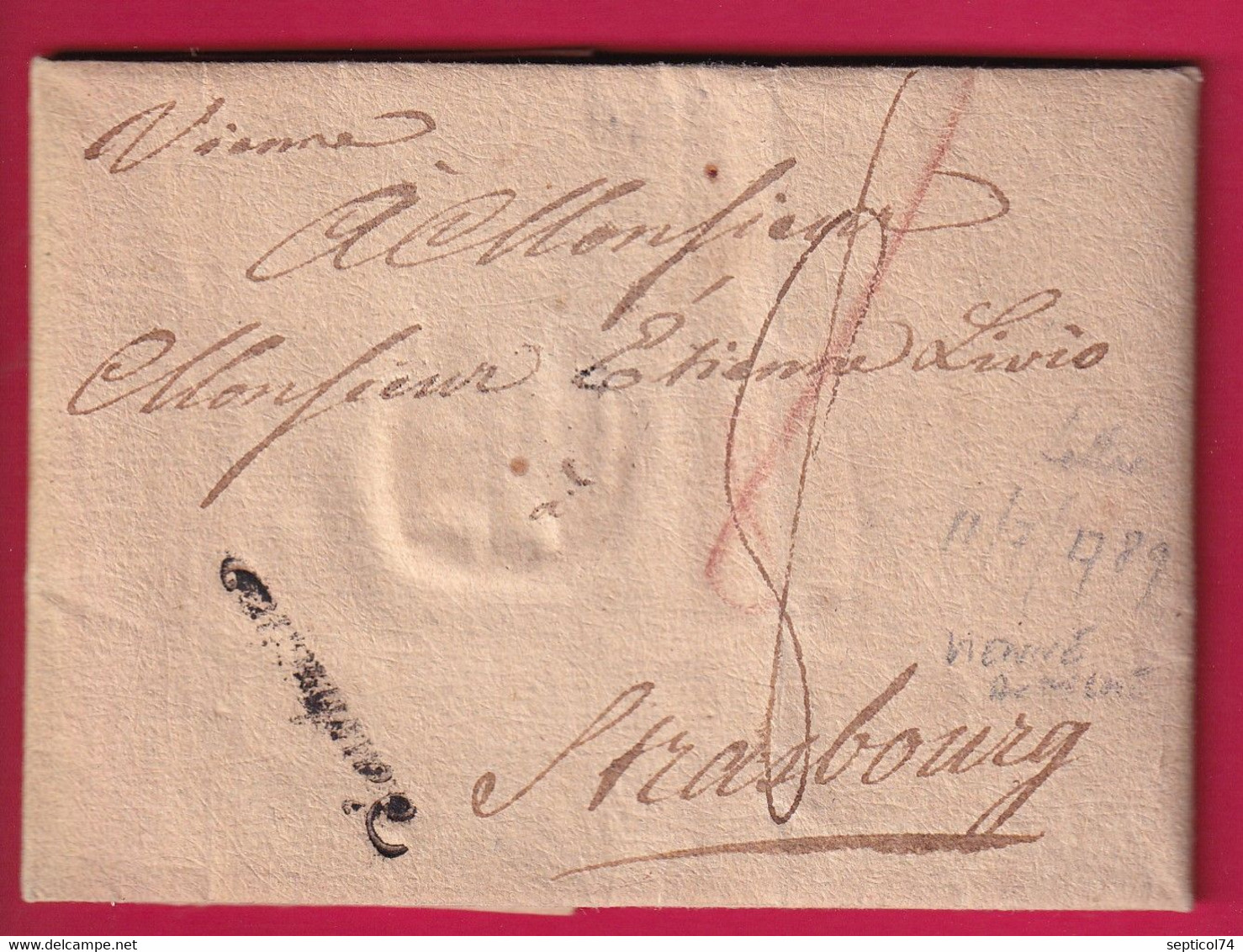 MARQUE D'AUTRICHE TEXTE DE VIENNE WIEN 1789 POUR STRASBOURG LETTRE COVER - ...-1850 Préphilatélie