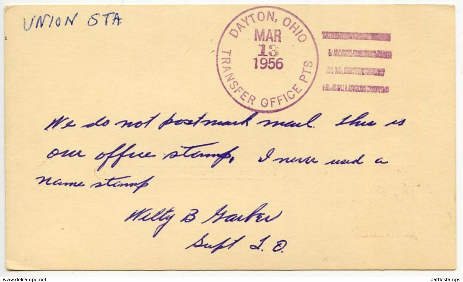United States 1956 Scott UX38 Postal Card Cleveland & Cincinnati RPO; Dayton, Ohio To Roslyn, Pennsylvania - 1941-60