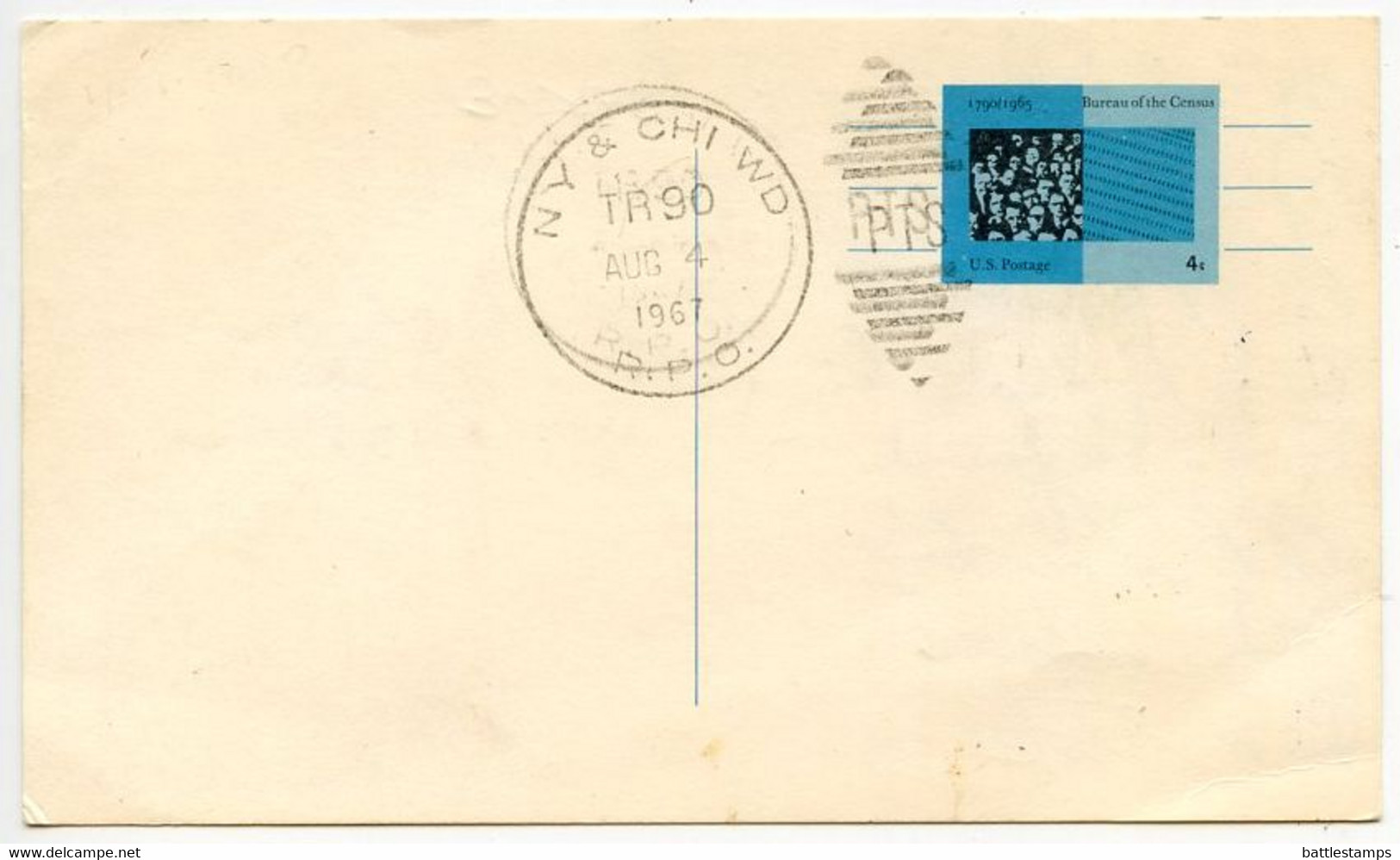 United States 1967 Scott UX53 Census Bureau Postal Card; New York & Chicago WD RPO Postmark; With Signatures - 1961-80