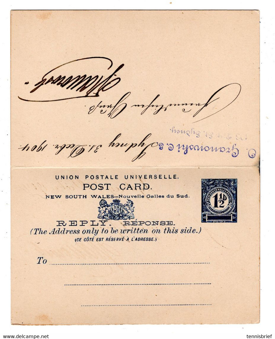 1904 ,1 1/2  P. Double Postal Card Stationary,canc." SYNEY " To Germany , Scarce - Briefe U. Dokumente