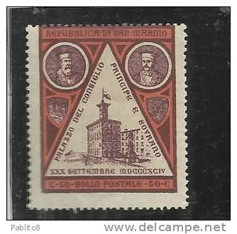 SAN MARINO 1894 INAUGURAZIONE DEL PALAZZETTO DEL GOVERNO CENTESIMI 50 BRUNO E ROSSO MNH DISCRETA CENTRATURA - Unused Stamps