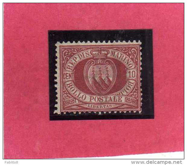 SAN MARINO 1894 - 1899 STEMMA COAT OF ARMS ARMOIRIES CENT.10 MNH - Unused Stamps