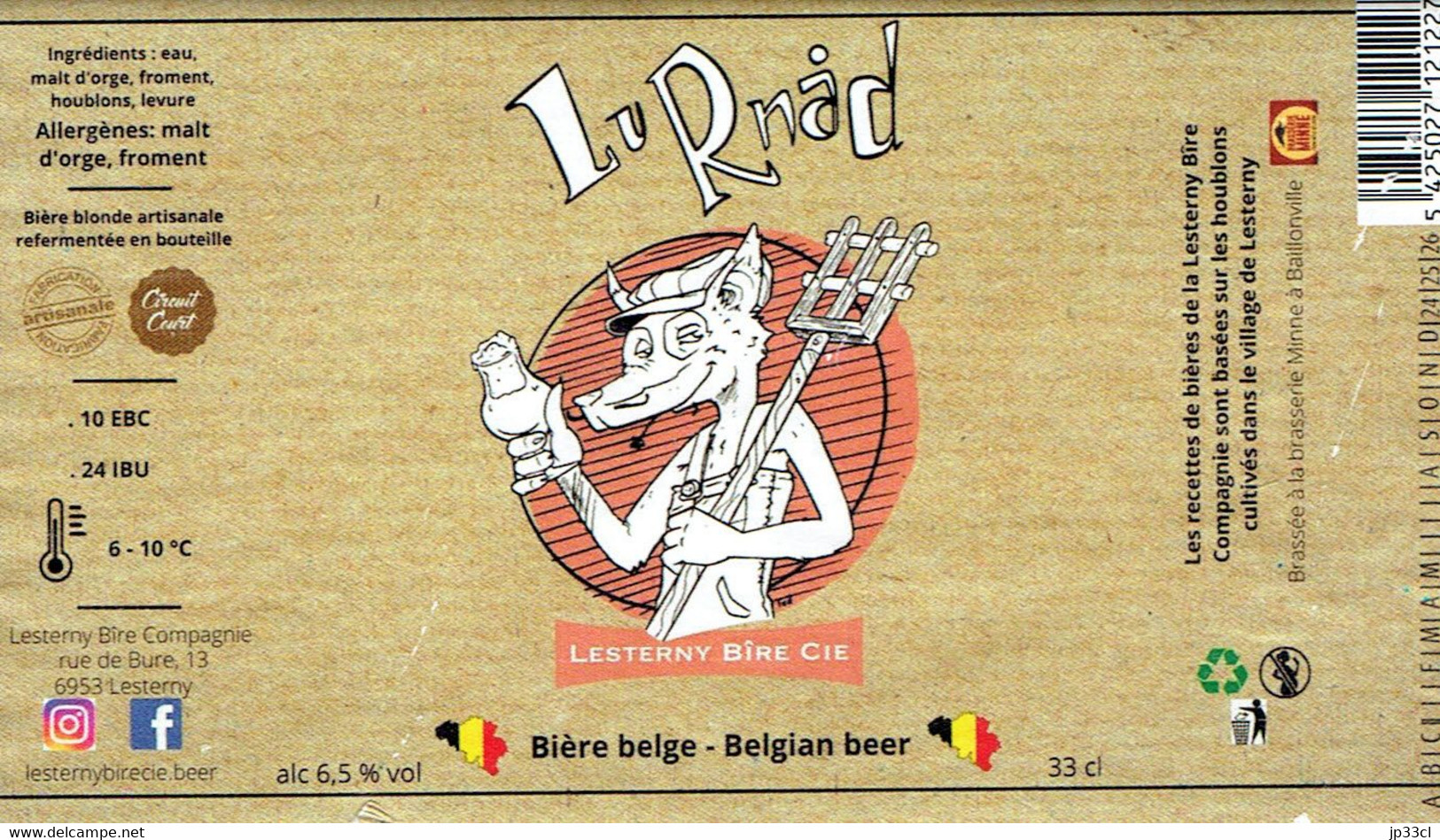 Étiquette De La Bière Lu Rnad - "Le Renard" (brasserie Minne à Baillonville) 6,5 % - Bier