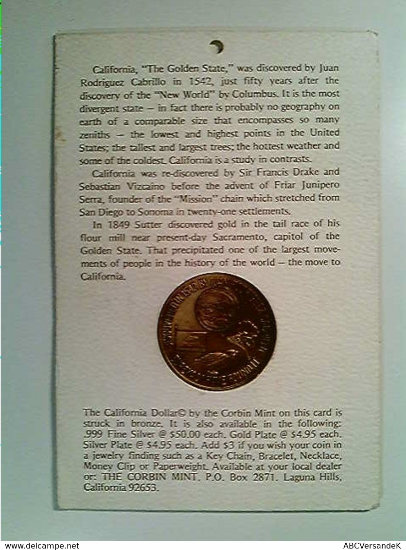 Münze, Medaille, California Dollar, Bronze, Sammlermünze - Numismatiek