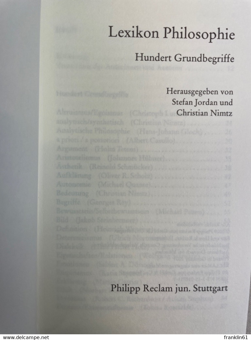 Lexikon Philosophie : Hundert Grundbegriffe. - Philosophy