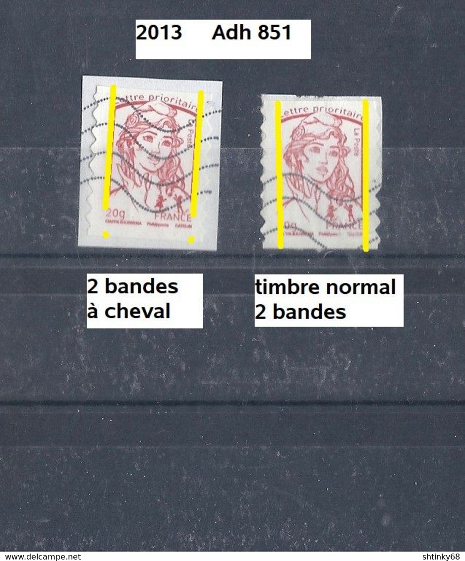 Variété Adhésifs De 2013 Oblitéré Y&T N° Adh 851 Avec 2 Bandes & 2 Bandes à Cheval - Usati