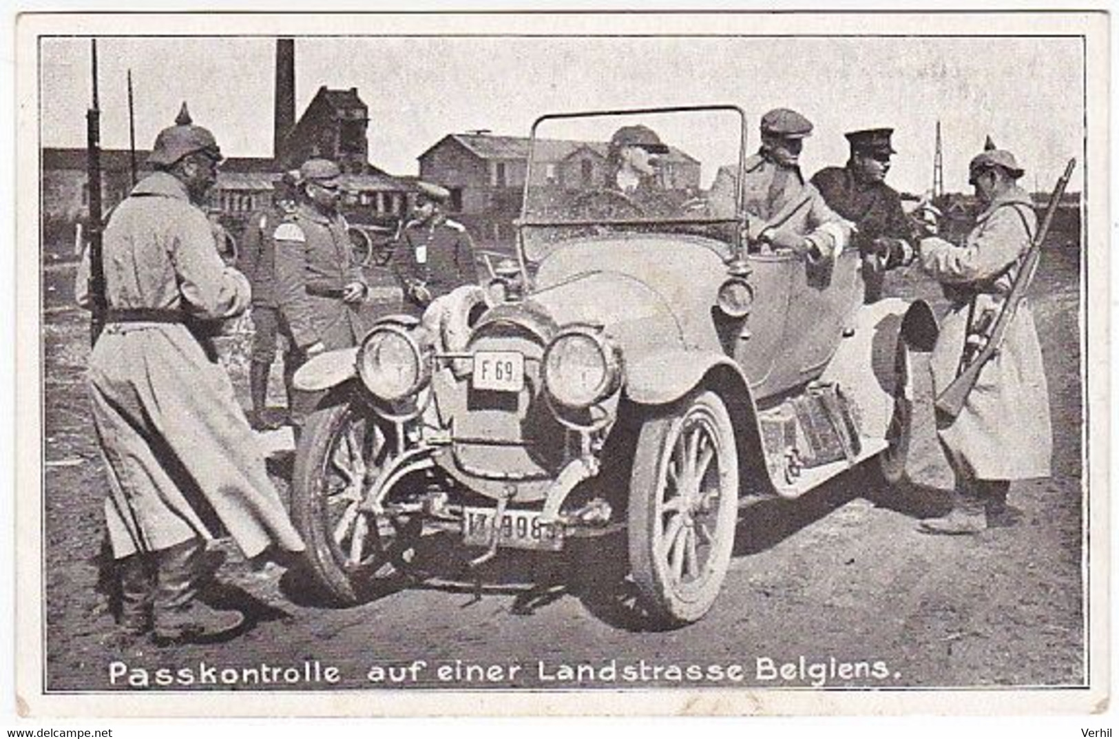 Marque Inconnue Unidentified Automobile Auto Car Voiture Oldtimer Cpa Postkarte Militaire Belge Passkontrole Belgie - Taxis & Fiacres