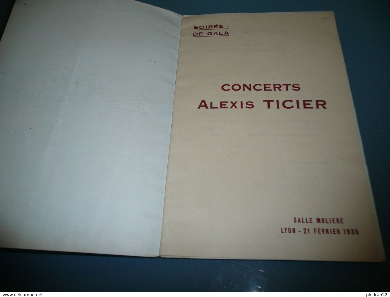 ANCIEN PROGRAMME SOIREE DE GALA CONCERTS ALEXIS TICIER SALLE MOLIERE LYON 21 FEVRIER 1935 - Programmes