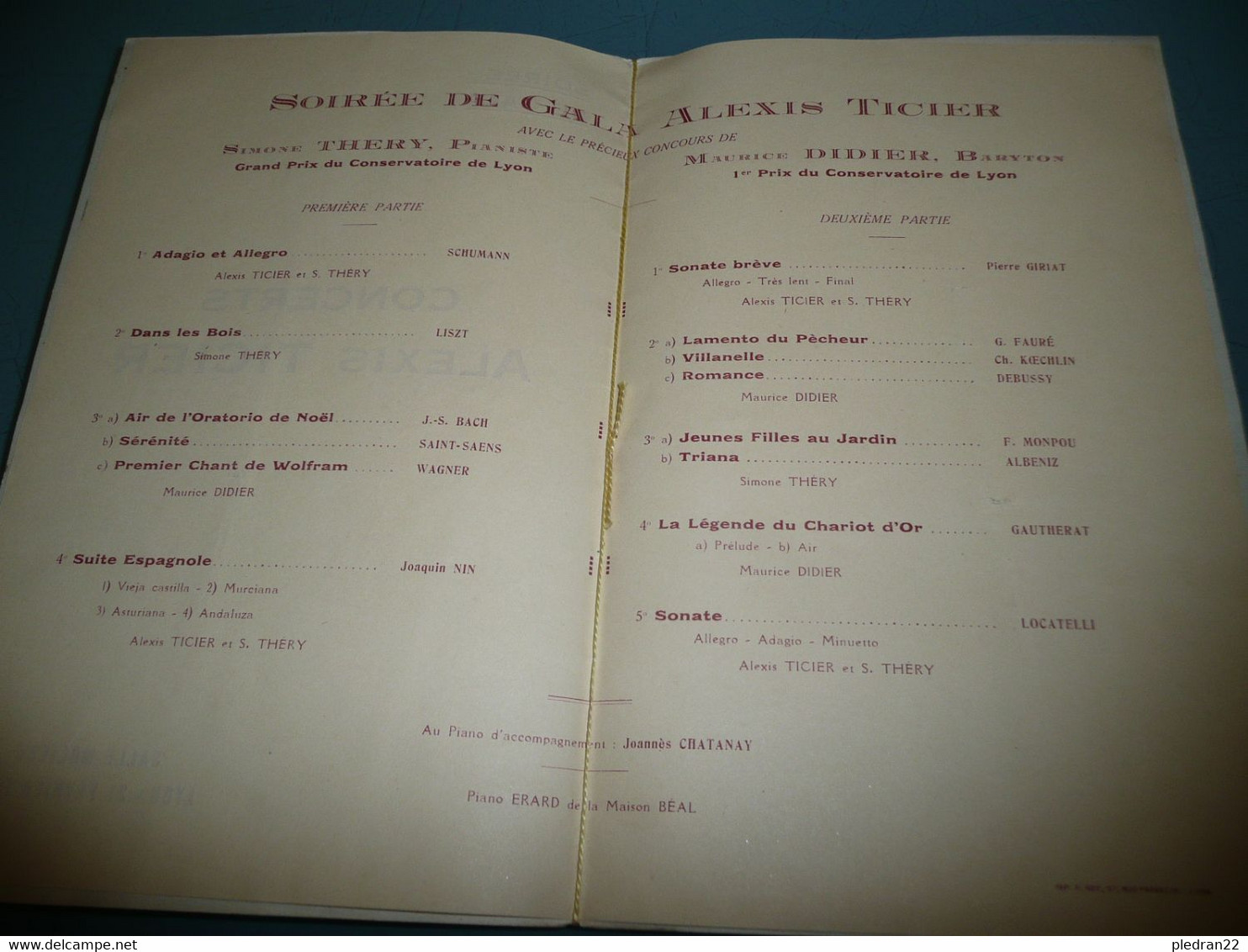 ANCIEN PROGRAMME SOIREE DE GALA CONCERTS ALEXIS TICIER SALLE MOLIERE LYON 21 FEVRIER 1935 - Programmes