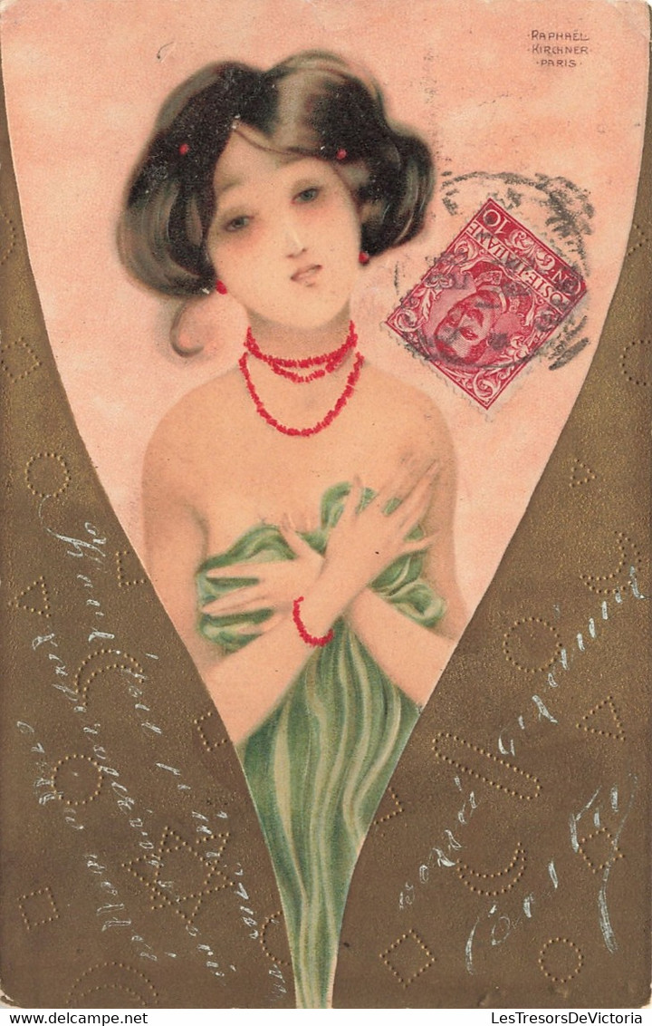 Illustrateur  - Raphael Kirchner - Femme Portant Un Drap Devant La Poitrine - Dorure - Relief  - Carte Postale Ancienne - Kirchner, Raphael