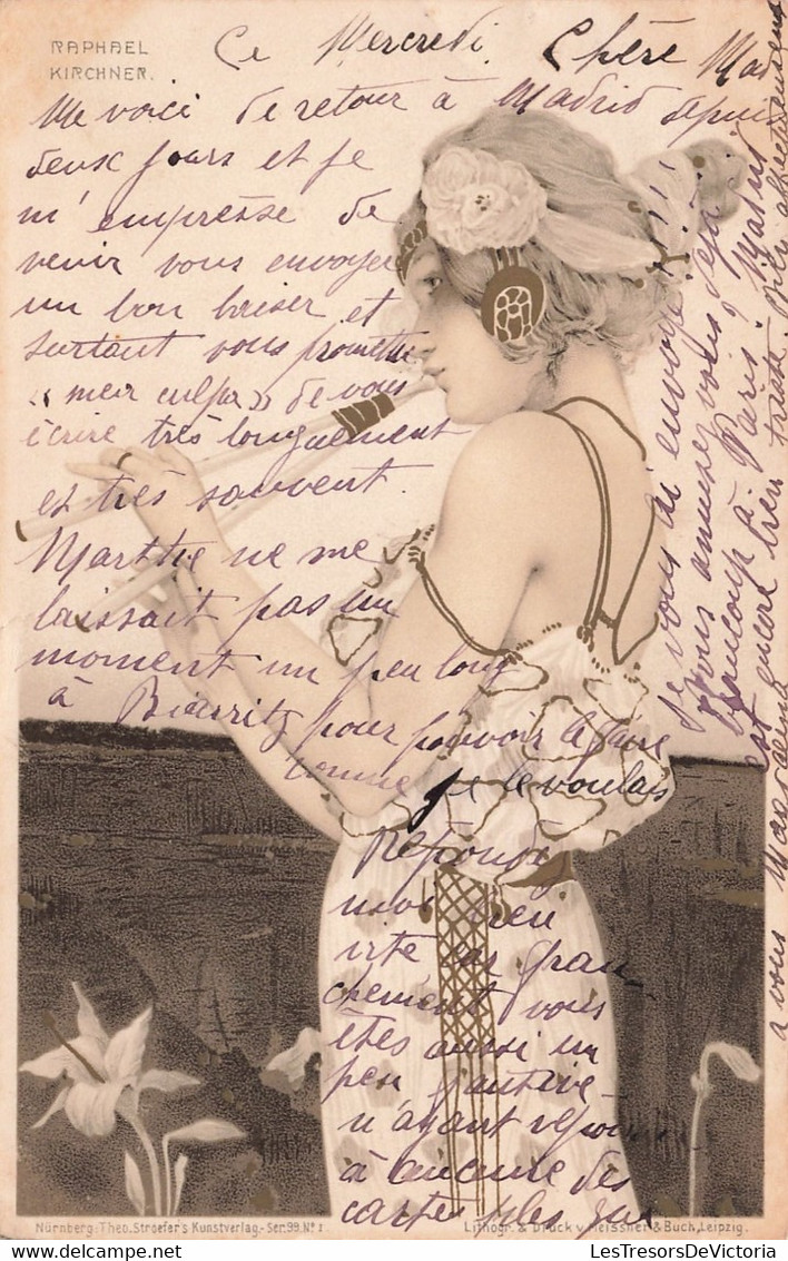 Illustrateur - Raphael Kirchner - Femme Jouant De La Flutte - Dorure - Précurseur - Carte Postale Ancienne - Kirchner, Raphael