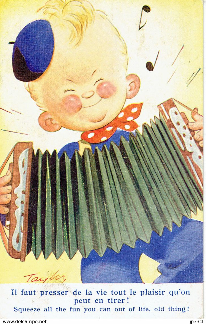 Enfant Qui Jour De L'accordéon (acordion) Sur CP Humoristique Signée Taylor (a Circulé Vers 1950) - Taylor