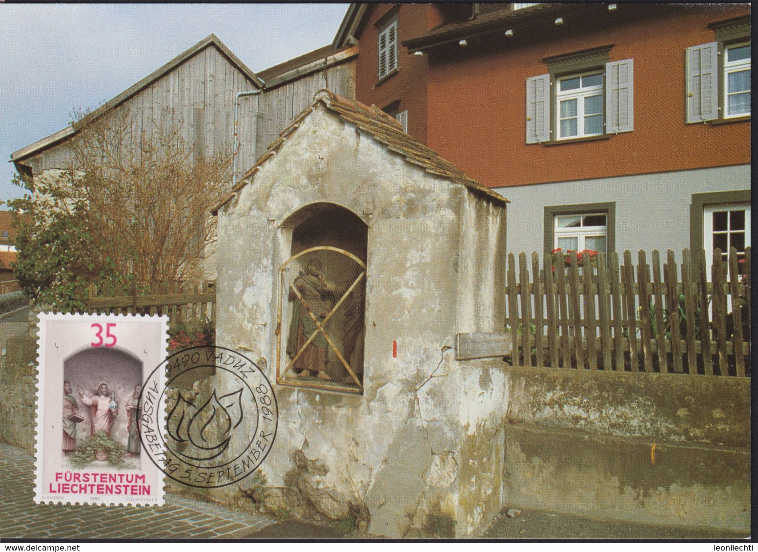 1988 Liechtenstein MC 84 Mi: LI 952°, Y&T: LI 893°, ZNr. LI 893°, Bildstöcke, Oberdorf, Vaduz - Cartas & Documentos