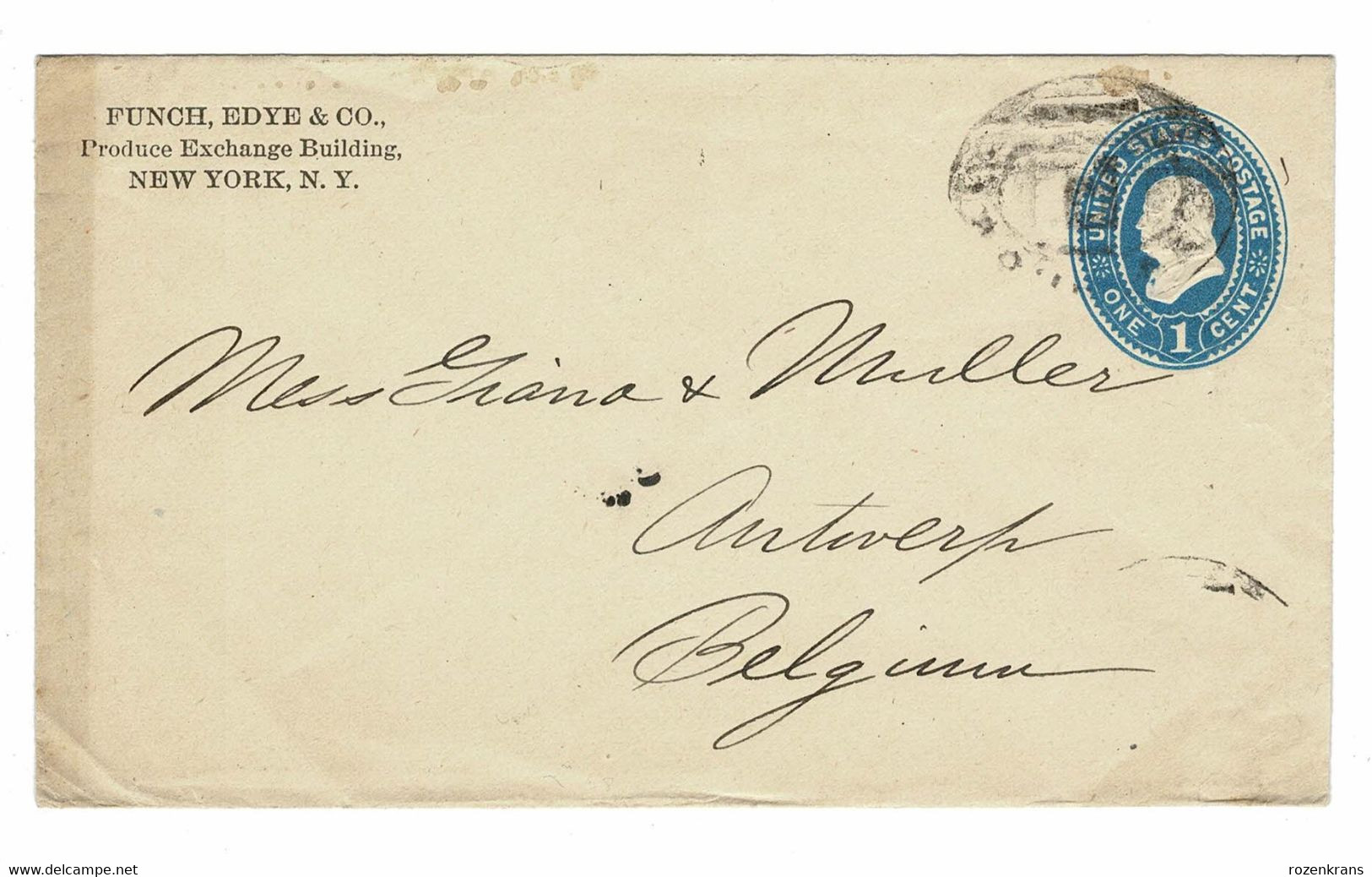 United States Postage Postal Stationery Entier Postal EP Postwaardestuk One Cent New York Funch Edye & Co - Altri & Non Classificati