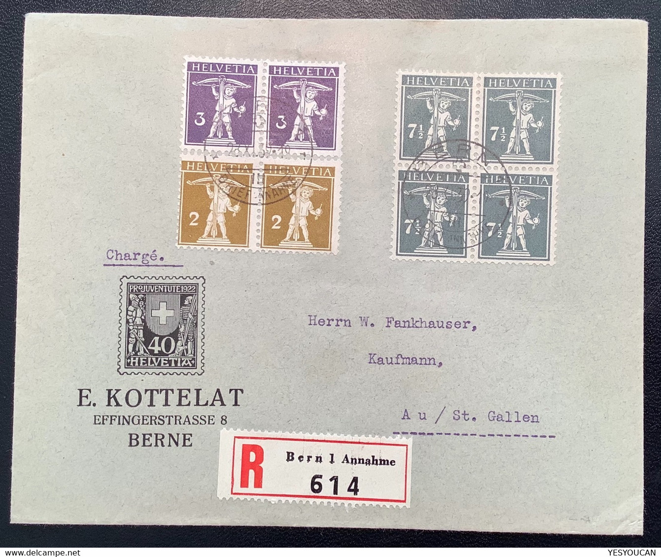 ZNr 138 III Seltener LUXUS VIERERBLOCK Tellknabe Brief E.KOTTELAT BERN 1939 (Schweiz Briefmarkenhändler Stamp Dealer - Briefe U. Dokumente