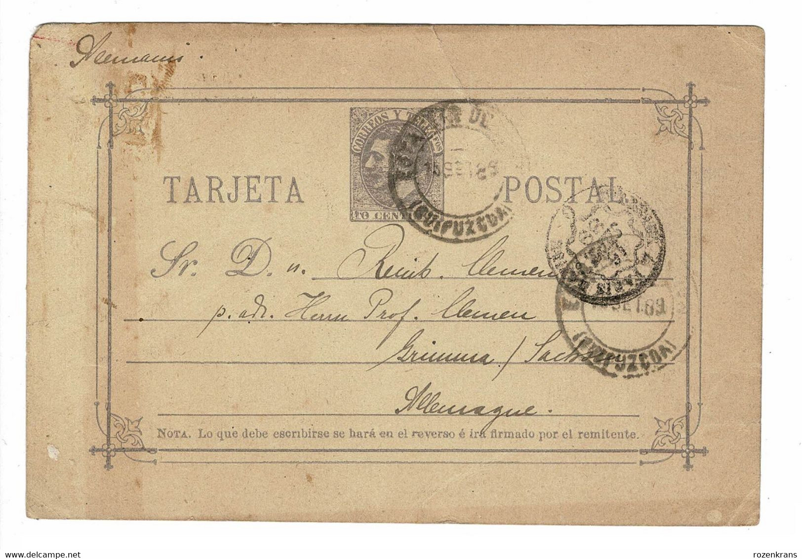 Tarjeta Postal Guipuzcoa 1889 Postal Stationery Entier Postal EP Postwaardestuk Espana - 1850-1931