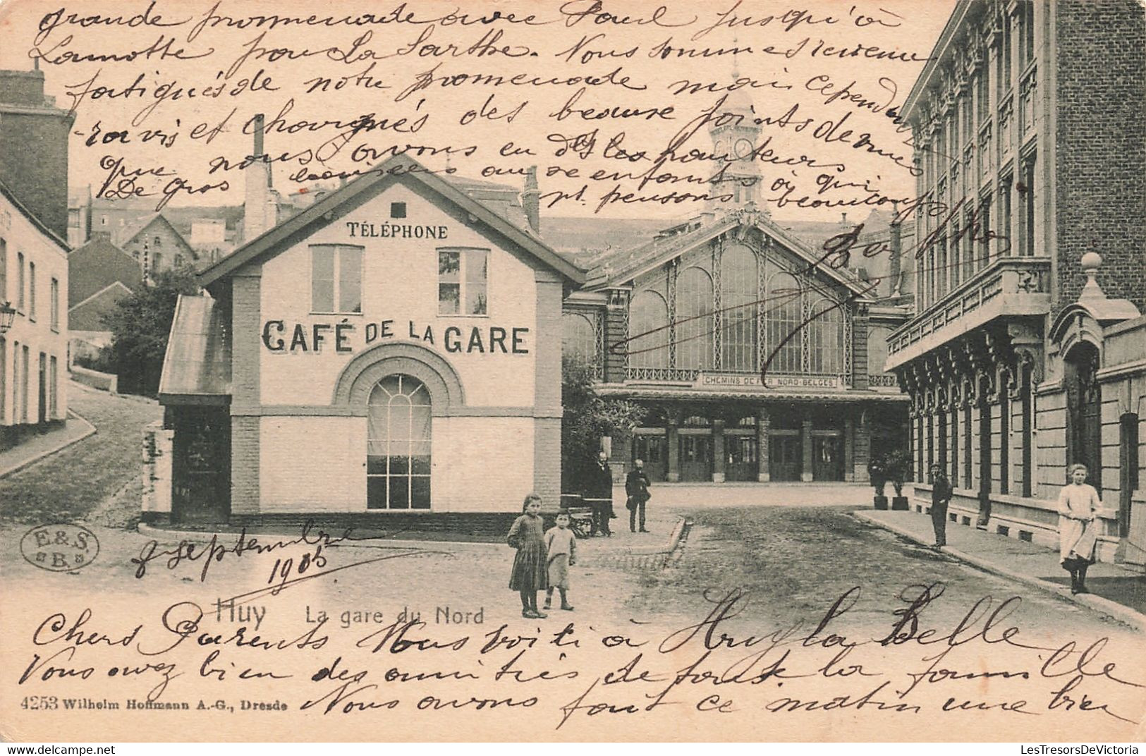 Belgique - Huy - La Gare Du Nord - Edit. Hoffman - Café De La Gare - Animé - Oblitéré Huy 1905 - Carte Postale Ancienne - Hoei