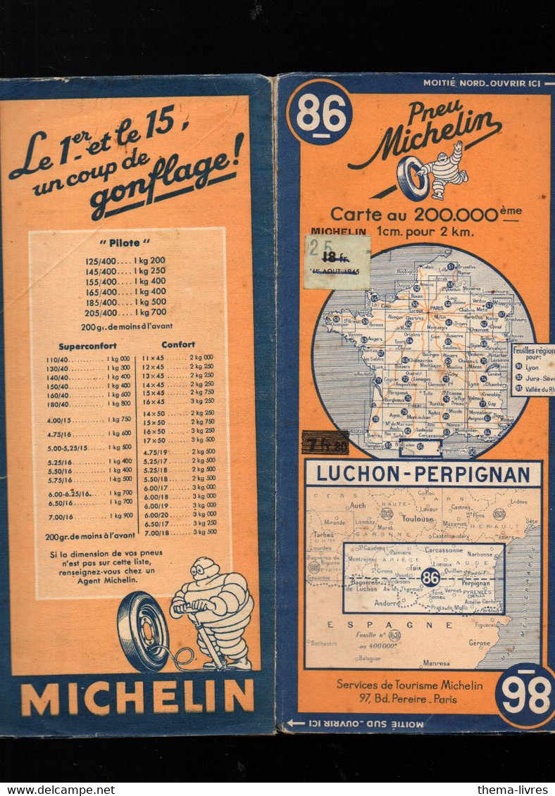 Carte Michelin   N°86   1945  LUCHON-PERPIGNAN     (M5116) - Cartes Routières