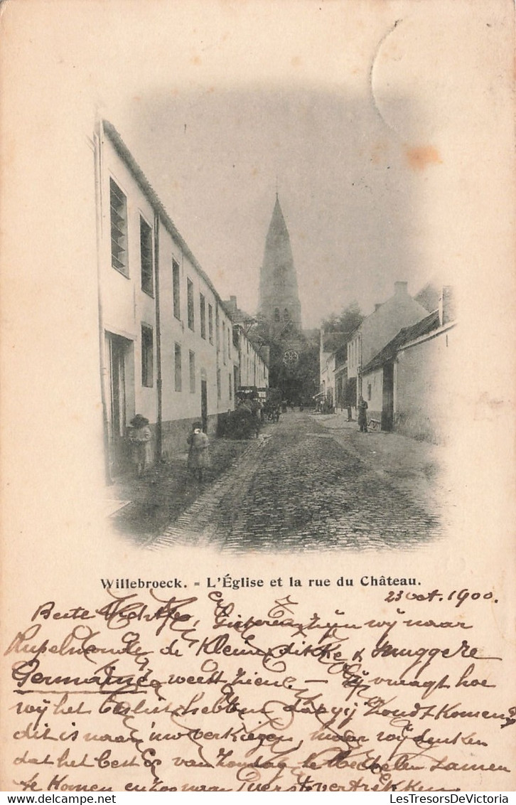 Belgique - Willebroeck - L'église Et La Rue Du Château - Précurseur - Clocher - Animé - Carte Postale Ancienne - Willebroek