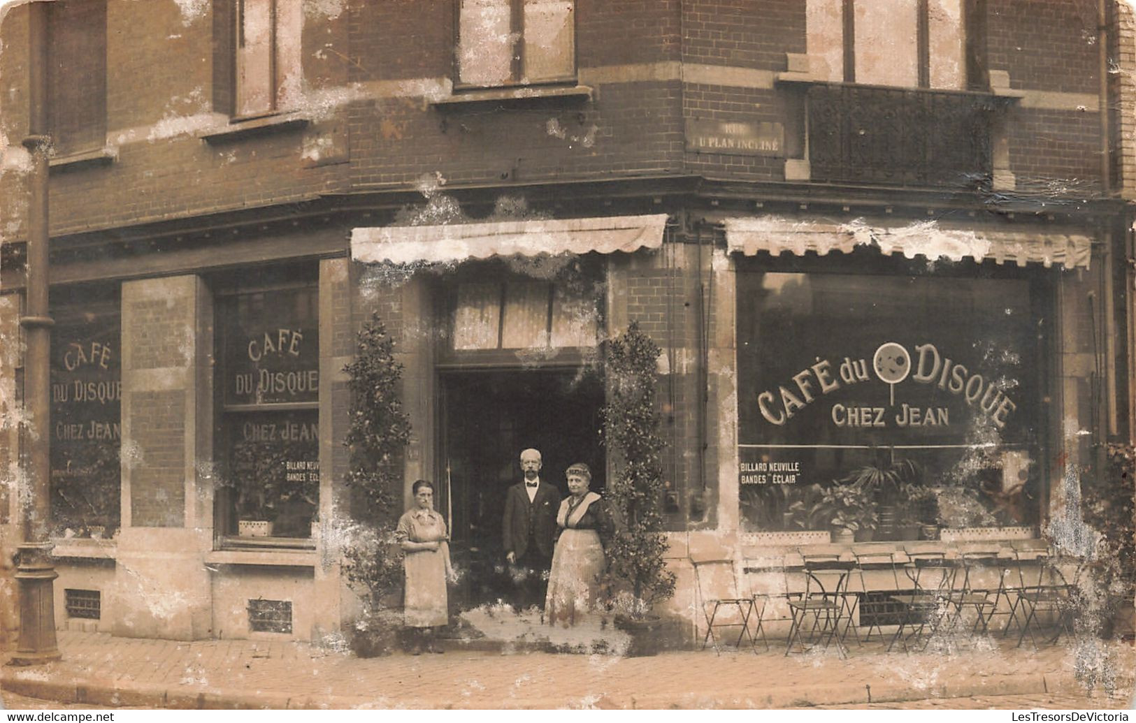 Café - Café Du Disque Chez Jean - Carte Photo - Animé - Billard Liège Rue Du Plan Incliné - Carte Postale Ancienne - Cafés