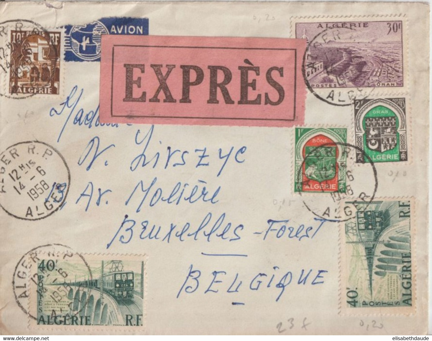 ALGERIE - 1958 - ENVELOPPE EXPRES ! De ALGER => BRUXELLES (BELGIQUE) ! - Lettres & Documents