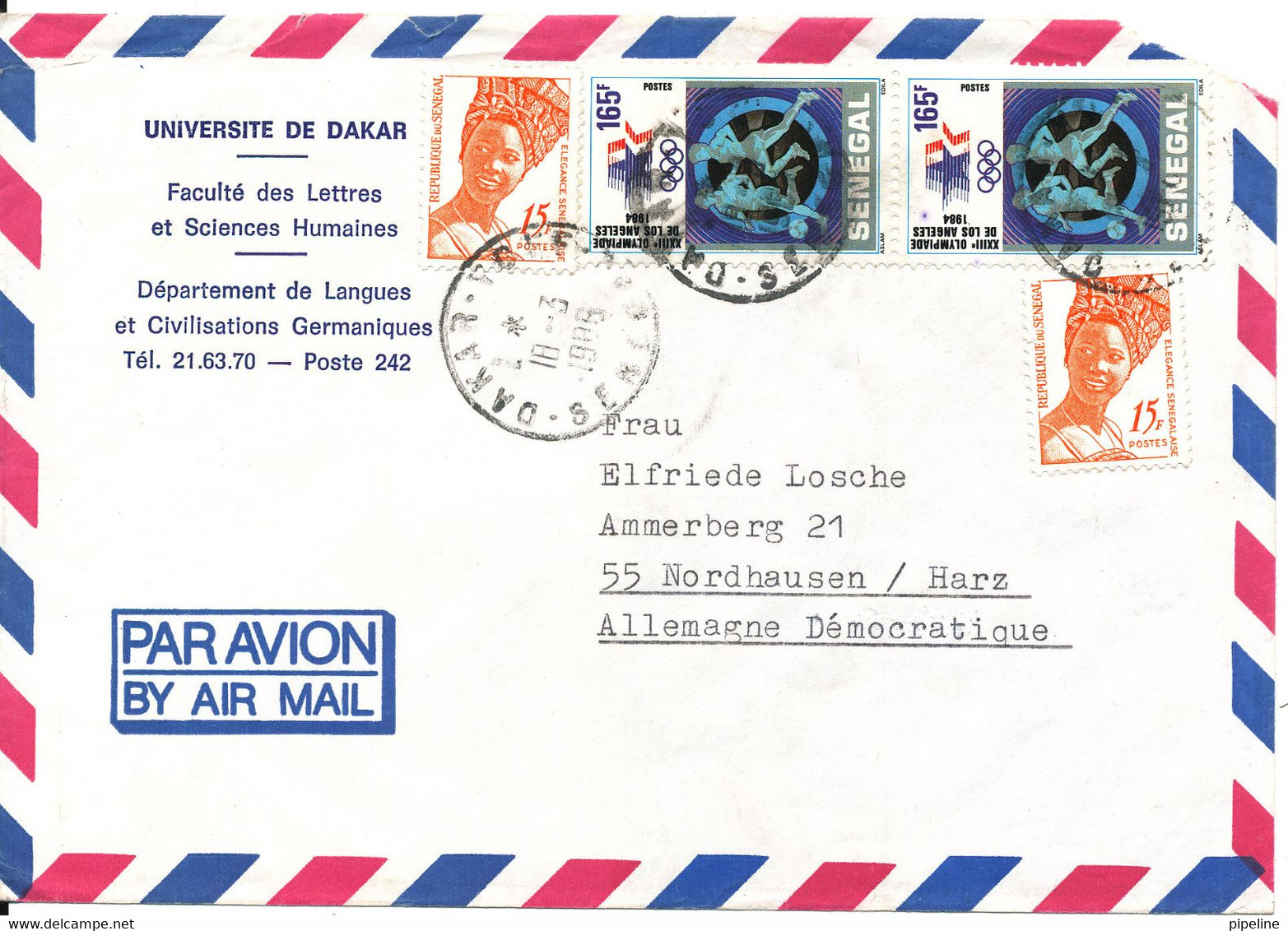 Senegal Air Mail Cover Sent To Germany DDR 10-3-1988 Topic Stamps - Sénégal (1960-...)