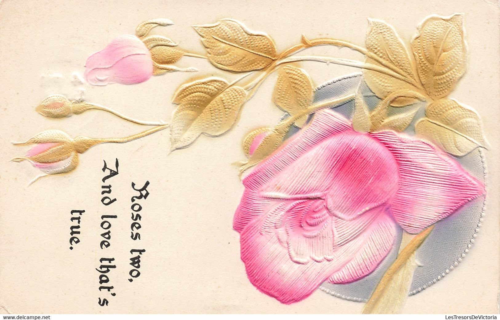 Fantaisies - Fleur - Roses Two And Love That's True - Colorisé - Relief  - Carte Postale Ancienne - Sonstige & Ohne Zuordnung