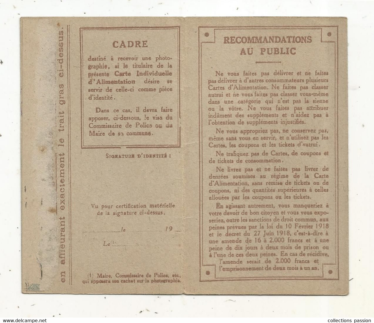 Carte Individuelle D'alimentation,Meurthe & Moselle, MAXEVILLE, 1918 - Ohne Zuordnung