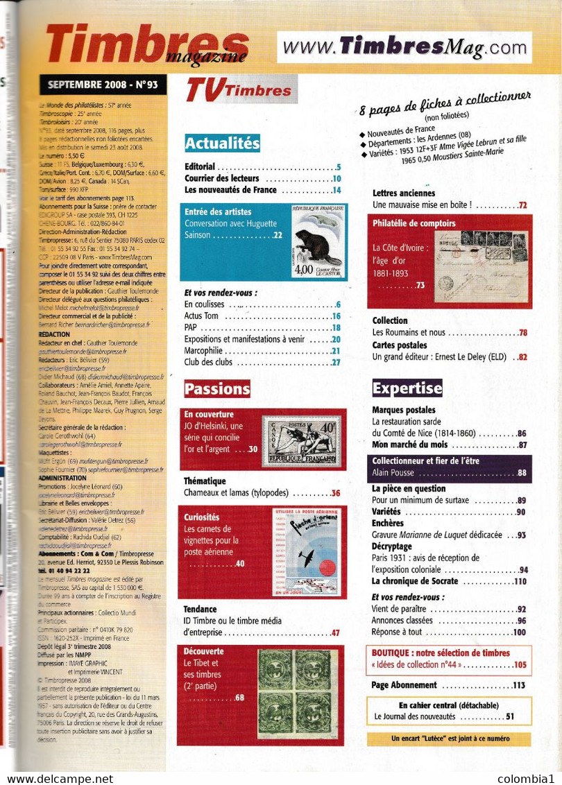 Revues Timbres Magazine2008 N° 92/93/94 (voir Descriptif) - Français (àpd. 1941)