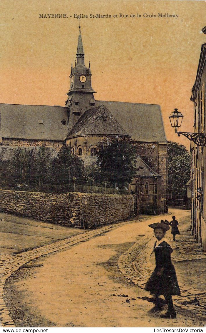 FRANCE - 53 - MAYENNE - Eglise St Martin Et Rue De La Croix Melleray - Carte Postale Ancienne - Mayenne