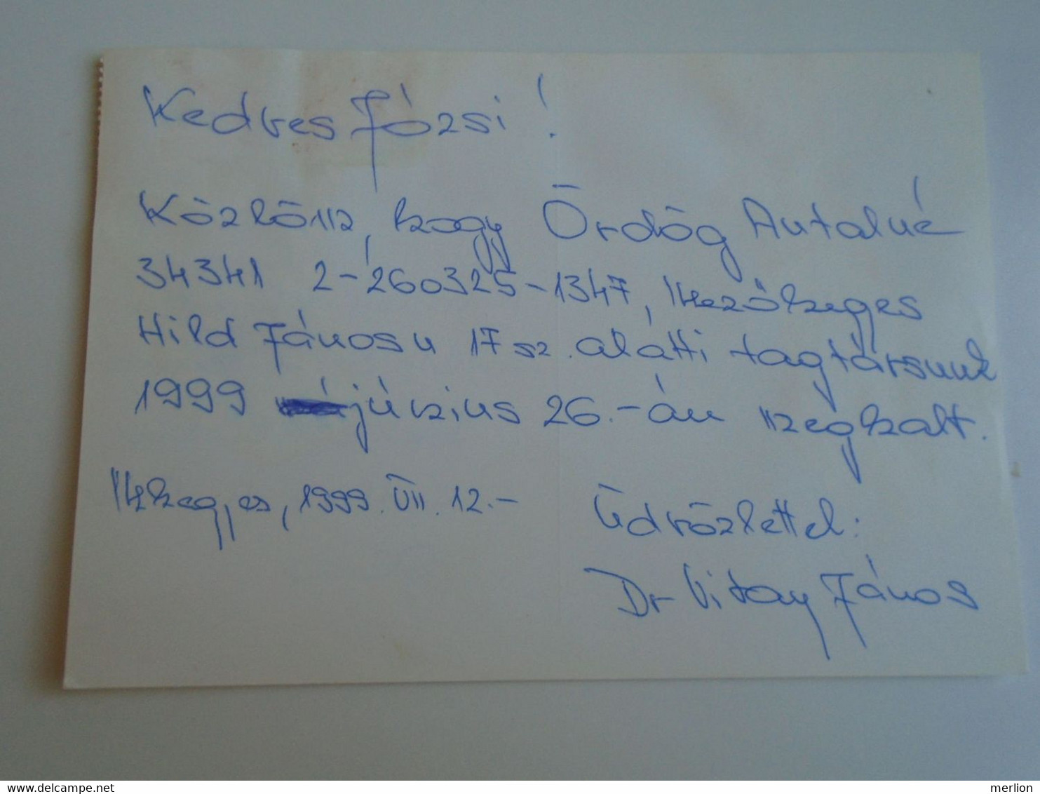 D193284    Hungary  - Postcard  - Levelezőlap  MVGYOSZ Békés Megye  - 1999 Mezőhegyes - Cartas & Documentos