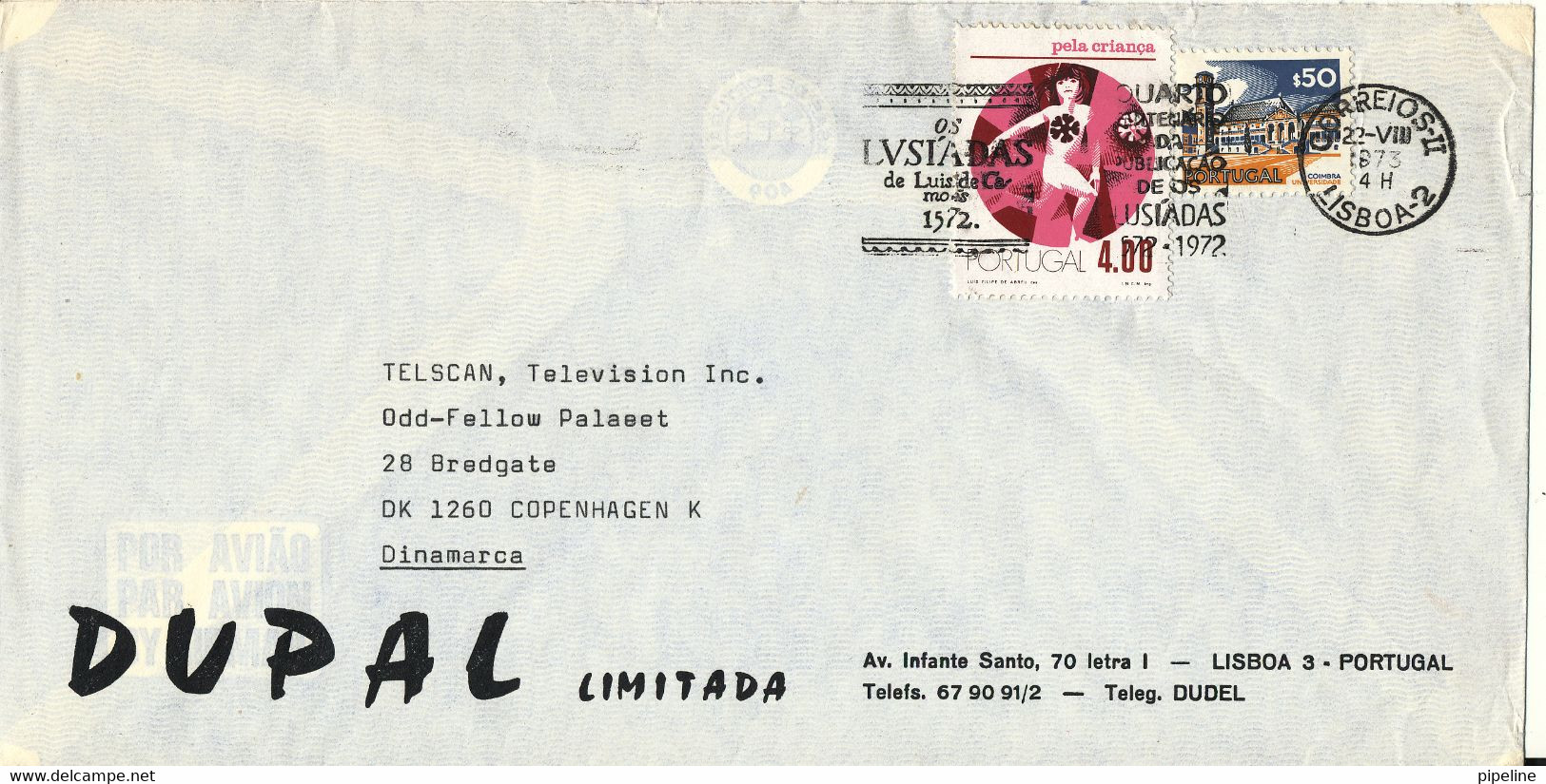 Portugal Air Mail Cover Sent To Denmark 22-8-1973 - Brieven En Documenten