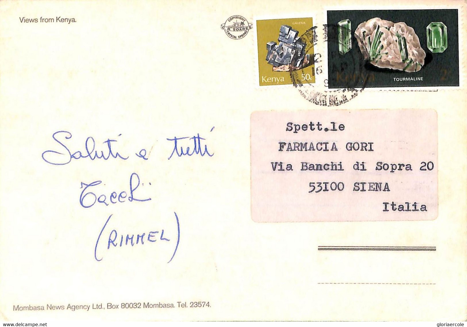 Ac6672 -  KENYA  - Postal History - POSTCARD To ITALY  1982 Minerals - Kenia (1963-...)